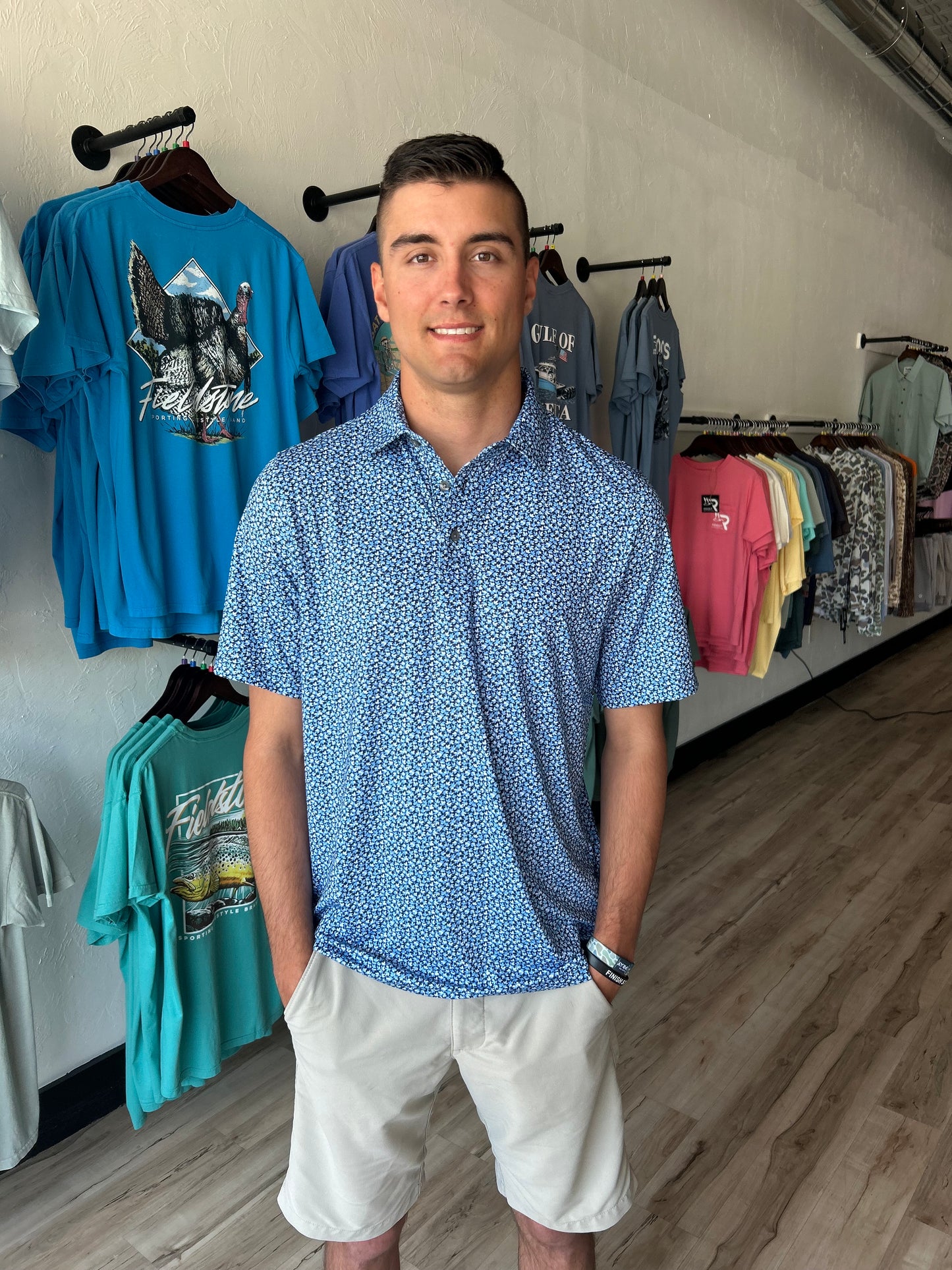 C&B Pike Magnolia Print Stretch Men's Polo-
Atlas/Navy