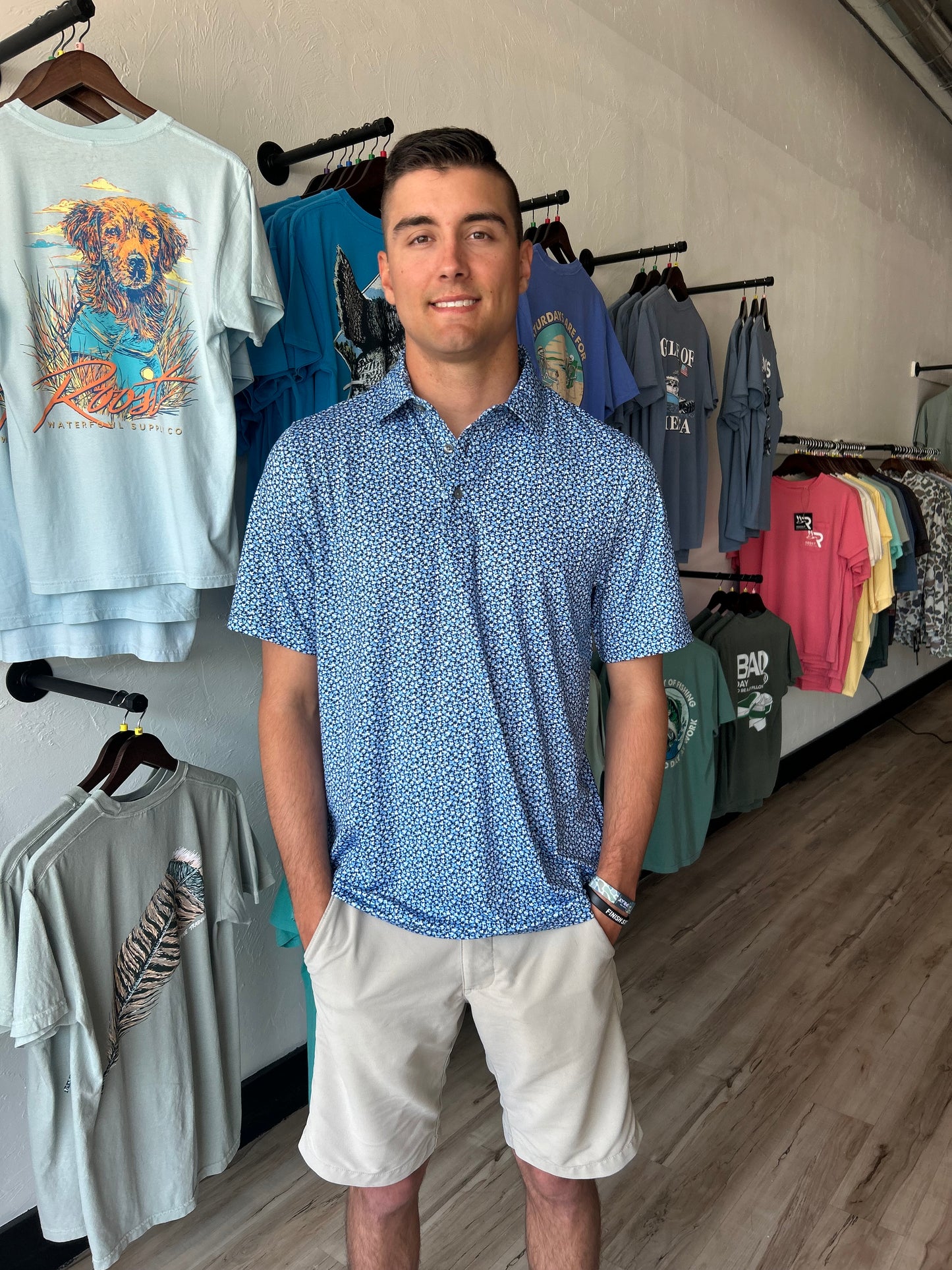 C&B Pike Magnolia Print Stretch Men's Polo-
Atlas/Navy