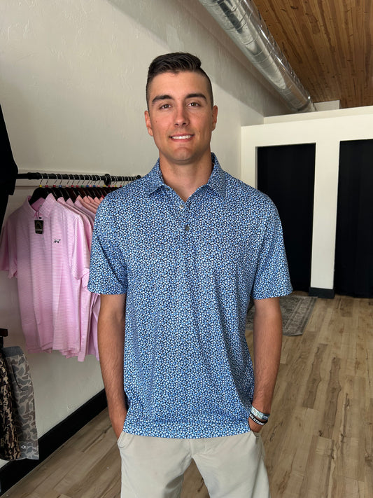 C&B Pike Magnolia Print Stretch Men's Polo-
Atlas/Navy