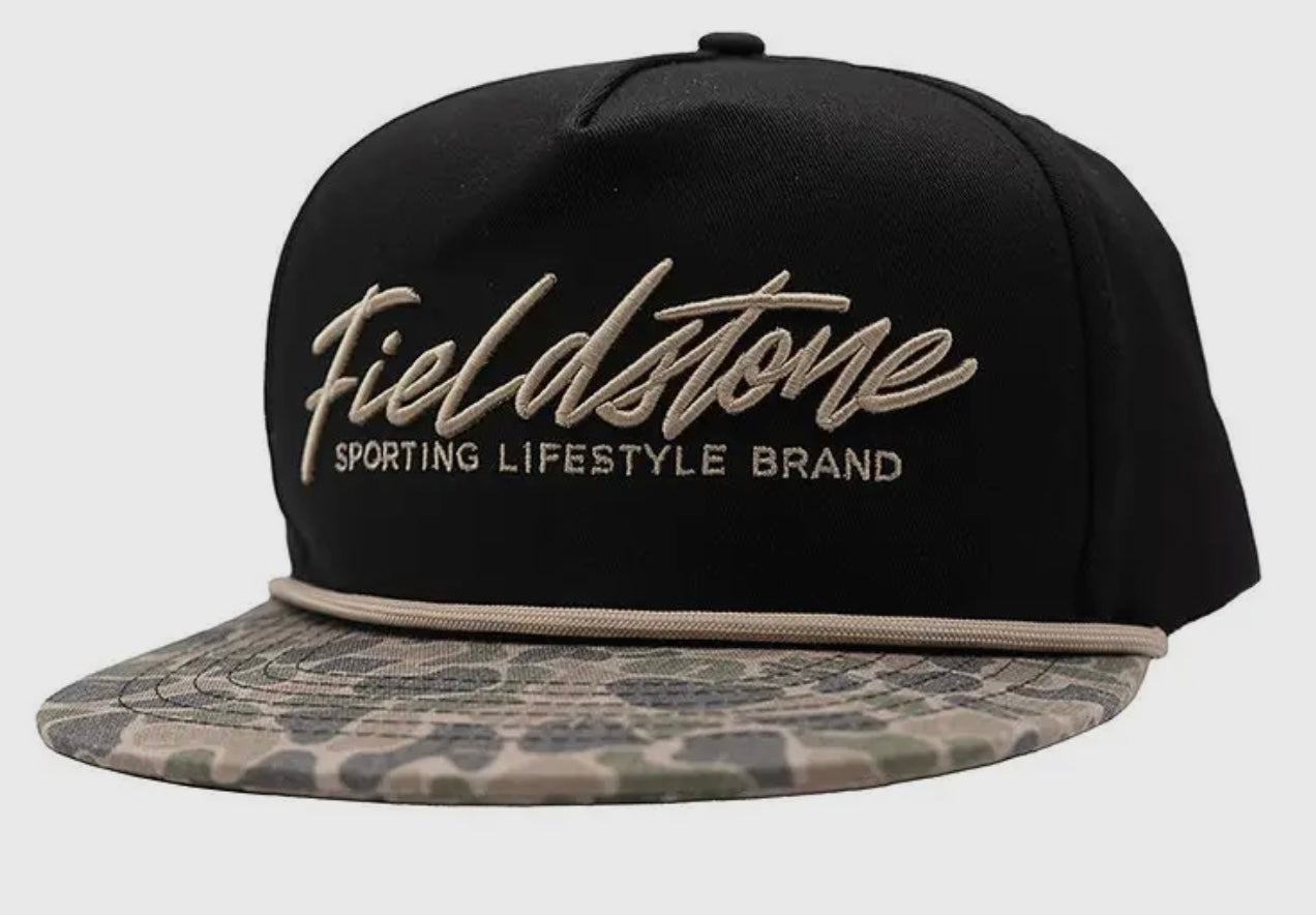Fieldstone Black w/ Camo Bill Script Logo Hat