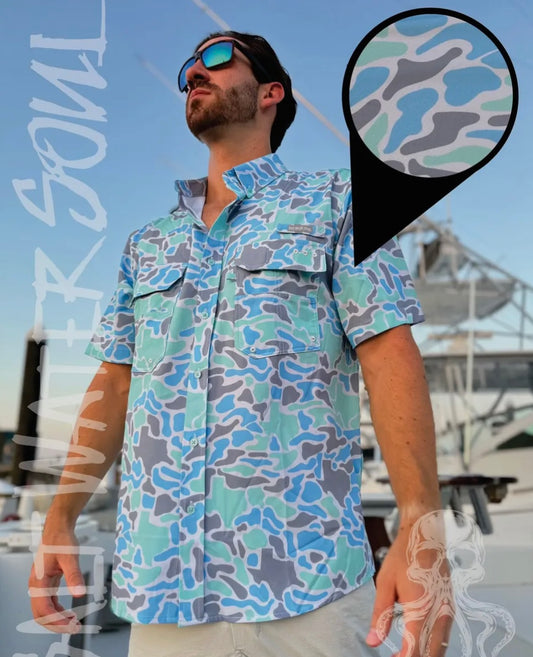 Salt Water Soul Color Me Camo Texas Button Down