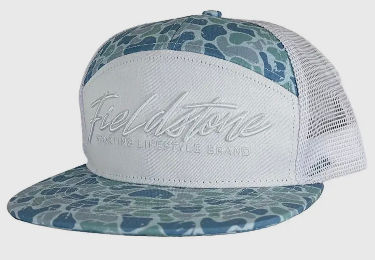 Fieldstone 7 Panel Saltwater Camo Script Hat